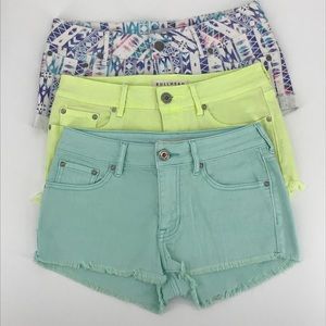 3 Shorts, Yellow, Teal, and purple/White Size 5